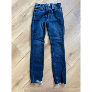 FRAME Le High Skinny Jeans Dark‎ Wash Raw Hem Size 25